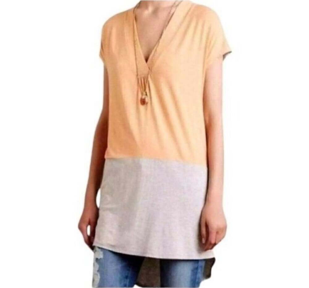 Anthropologie Dolan Left Coast Collection Peach and Gray Tunic Length Top XS